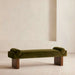 Elegant Olive Green Velvet Upholstered Solid Wood Ottoman Bench