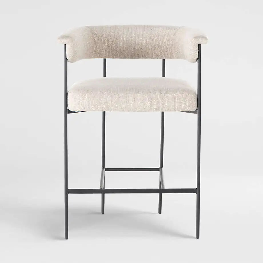 Luxury Boucle Upholstered Counter Stool, Metal Frame, Modern Bar Chair