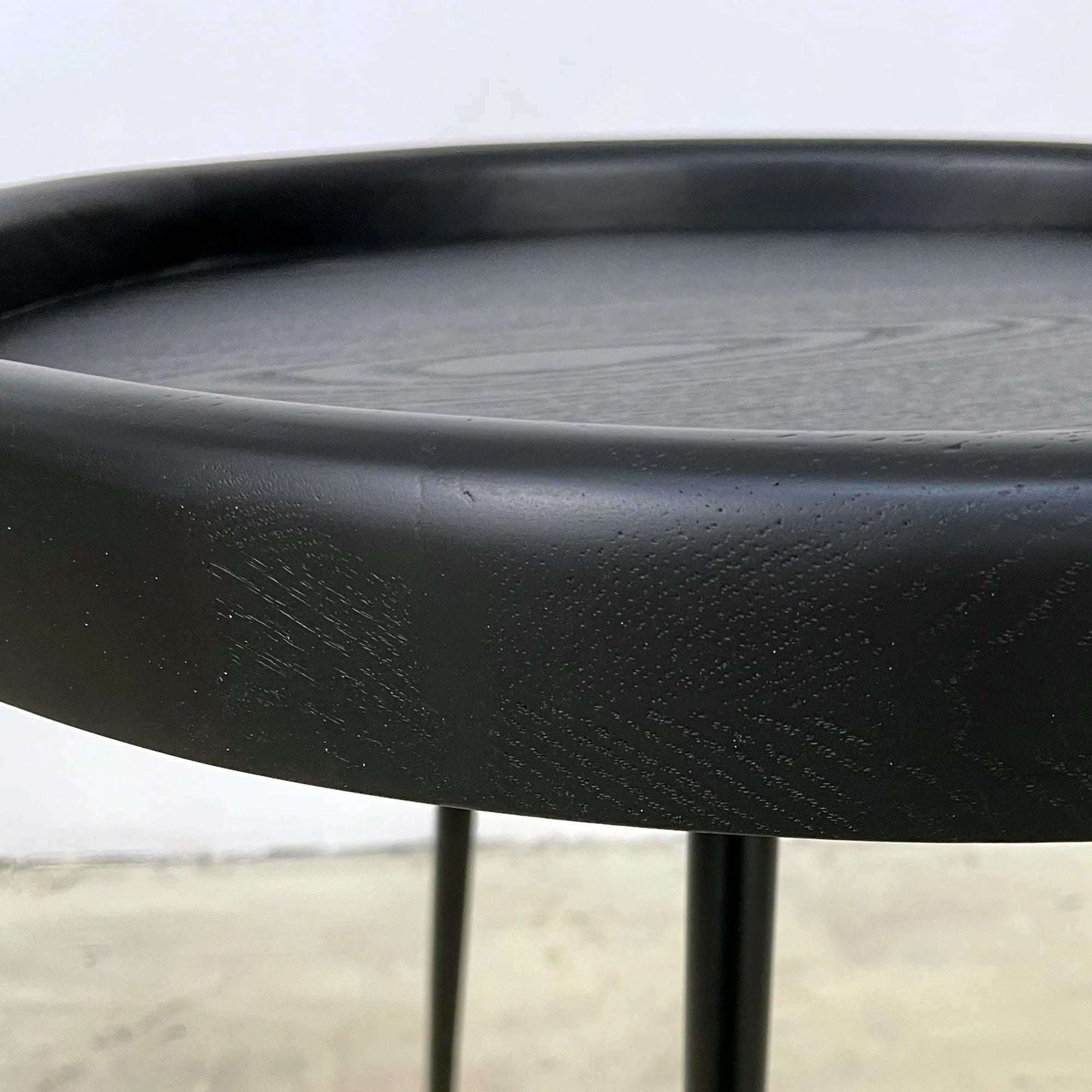 Solid Oak Round Side Table, Black Metal Legs, Living Room Accent