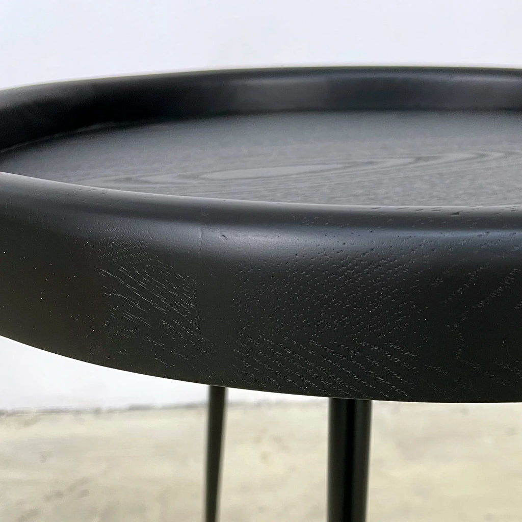 Solid Oak Round Side Table, Black Metal Legs, Living Room Accent