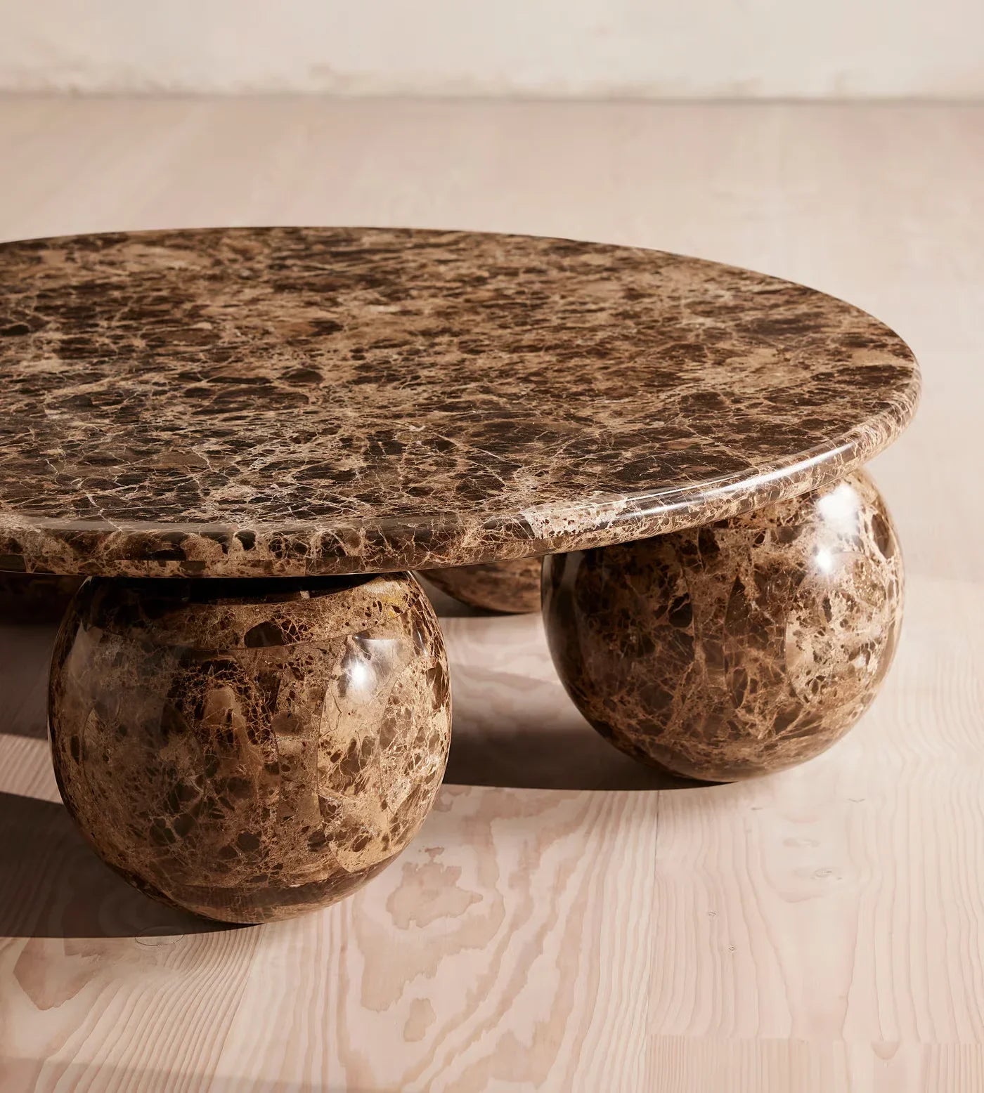 Vintage Earthy Brown Natural Marble Ball Base Round Coffee Table