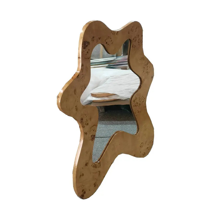 Elegant Modern Wood Burl Veneer Frame Full-Length Floor & Wall Mirror
