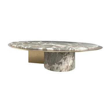 Luxury Designer Oval Leaf Calacatta Viola Marble Top Gold Stainless Steel Coffee Table