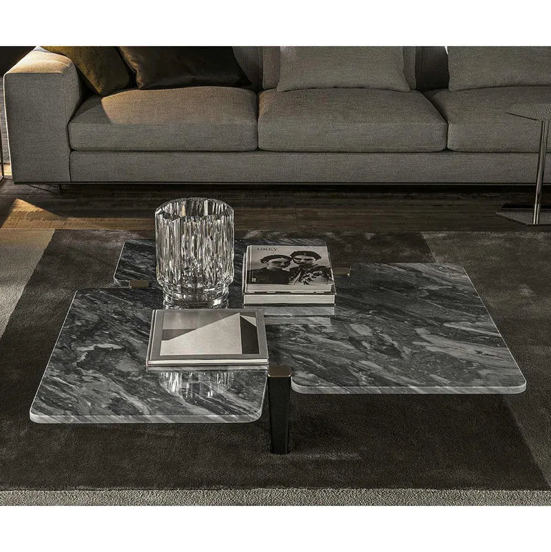 Luxury Modern Round Marble Top Wood Coffee Table for Living Room