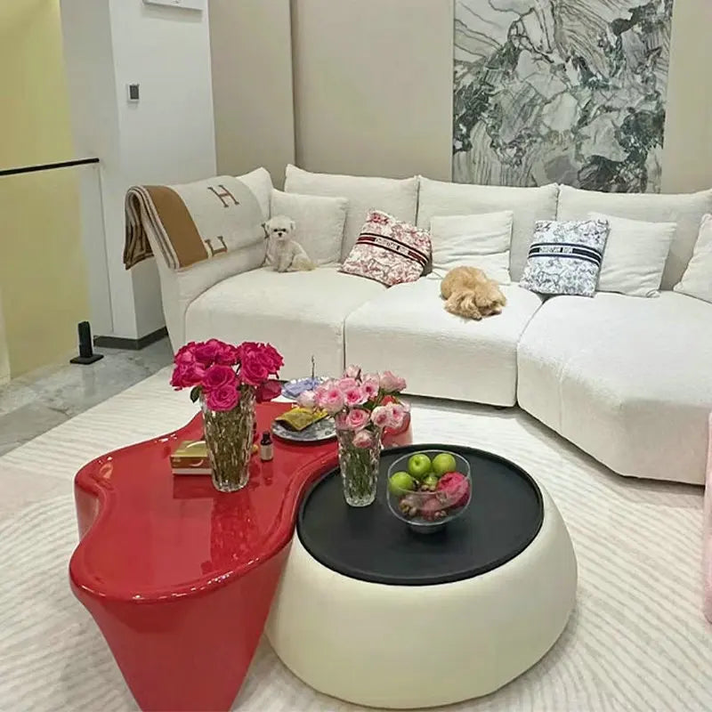 Modern Curved Fiberglass Sloth Coffee Table for Living Room, Round