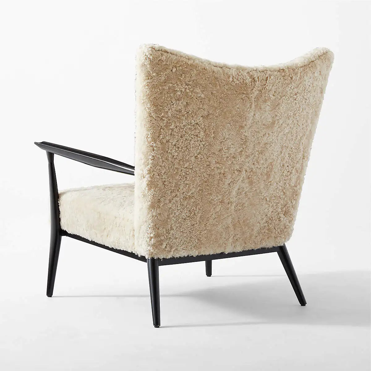 Luxurious Shearling Mid-Century Wooden Accent Lounge Chair - Ultimate Comfort