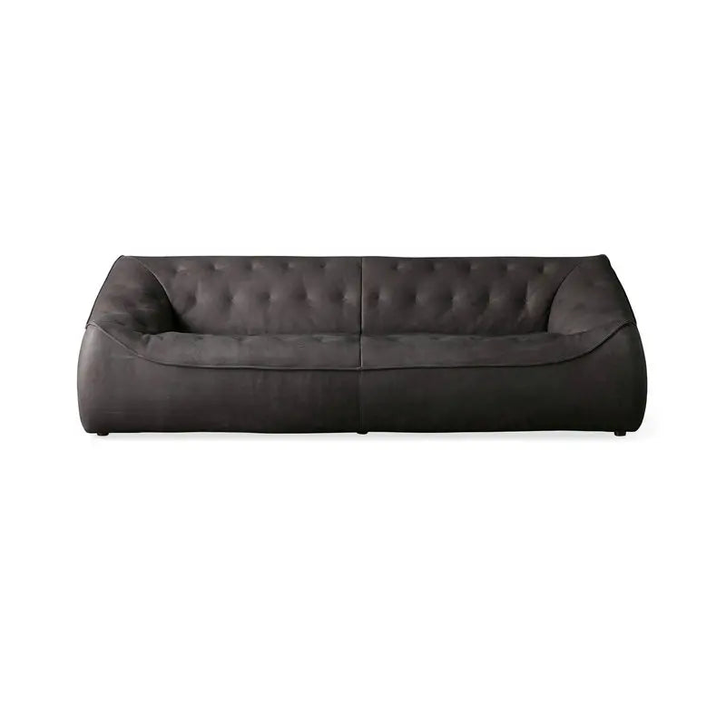 Luxurious Mid-Century Modern Upholstered Black Leather Living Room Sofa Set