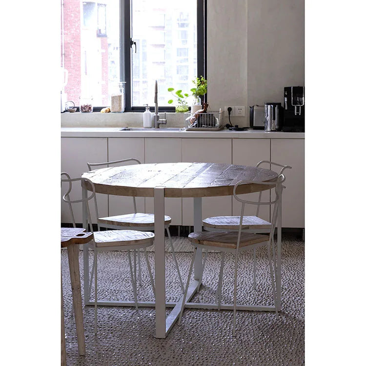 Nordic Industrial Vintage Recycled Pine Wood Oval Dining Table Iron Base