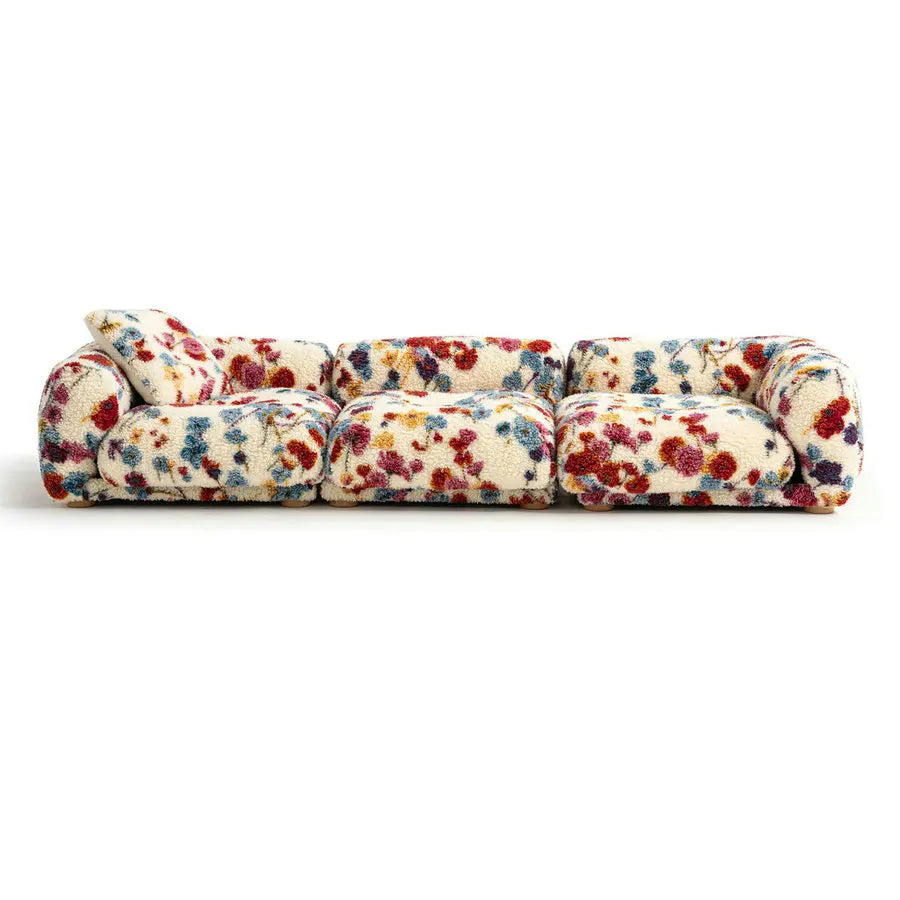 Luxury I-Shape 3-Seater Teddy Fabric Sleeper Sectional Sofa