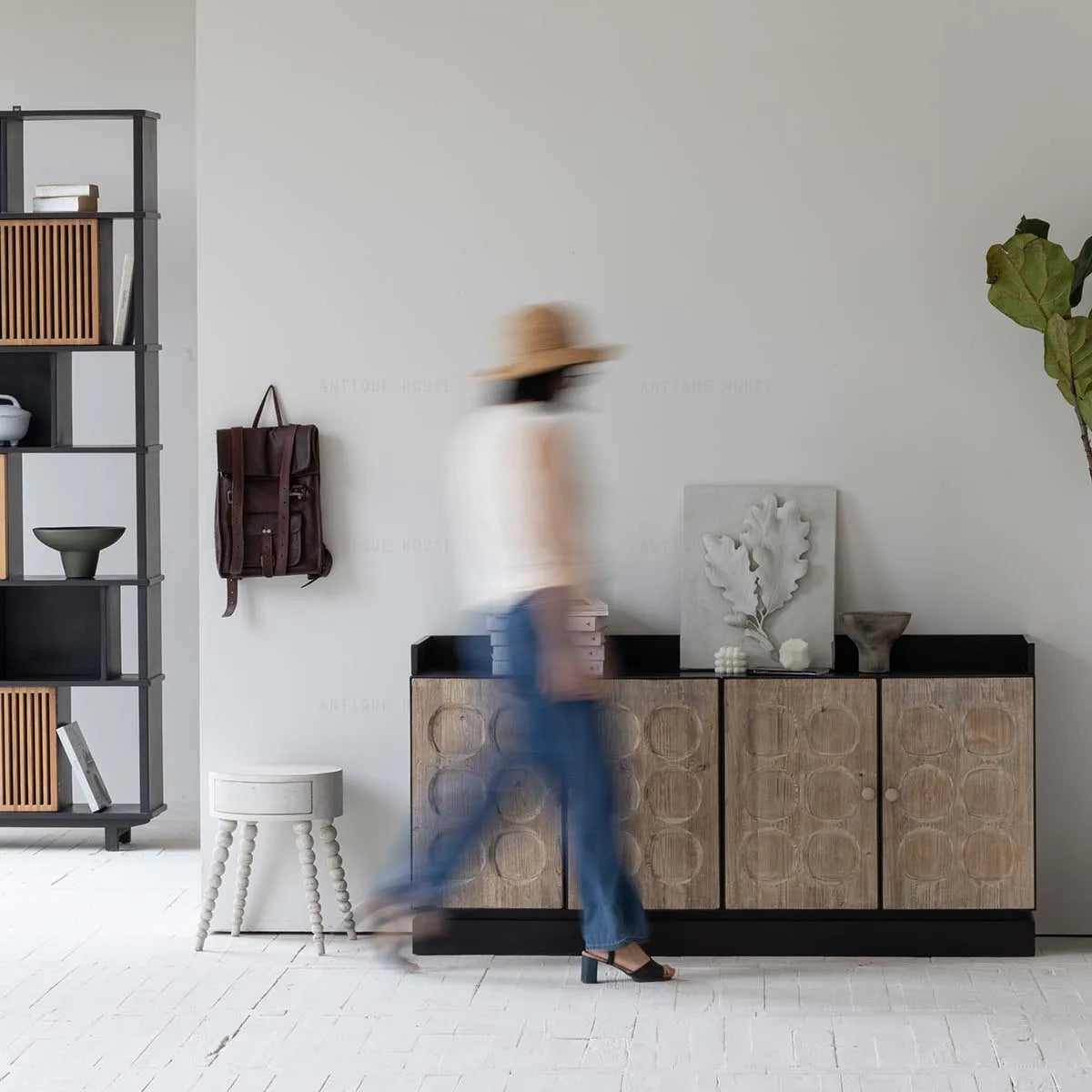 Minimalist Nordic Recycled Pine Wood Sideboard Cabinet - Antique Living Room Storage