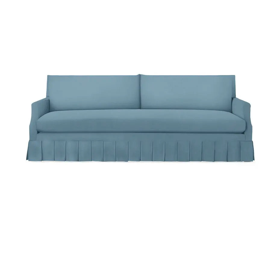 Elegant Cream Linen Fabric Sofa with Ruffled Skirt, Plush Living Room Comfort