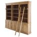Antique Oak Wood Executive Three-Section Bookcase Wall with Rolling Ladder