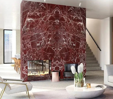 Elegant Rosso Lavento Marble Coffee Table - Natural Stone, Waterproof, Modern Design