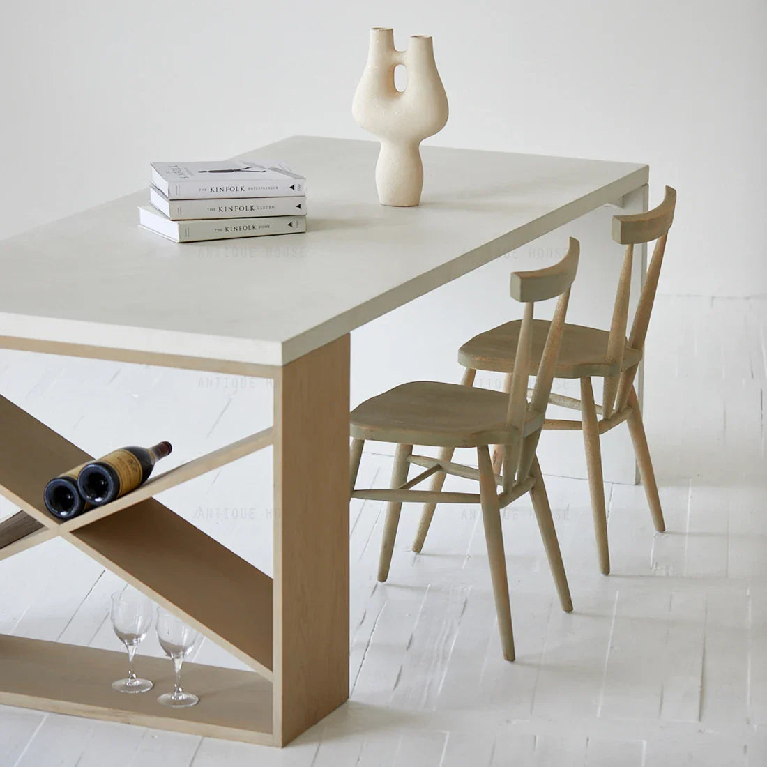 Modern Concrete Oak Dining Table, Large 6-8 Seater, Minimalist Design