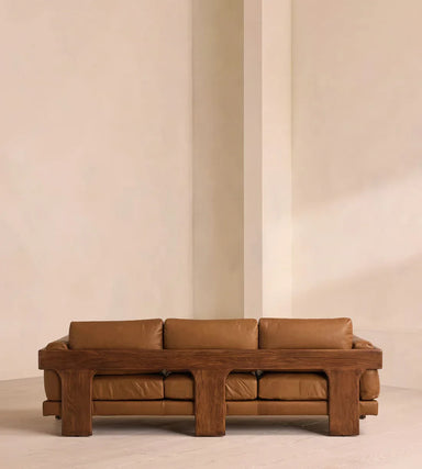 Luxury Modern Wood Frame Handcrafted Leather Sofa - Comfortable Three Seater Couch