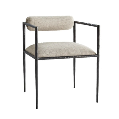 Modern Forged Metal Dining Chair: Pewter Frame, Linen Upholstery
