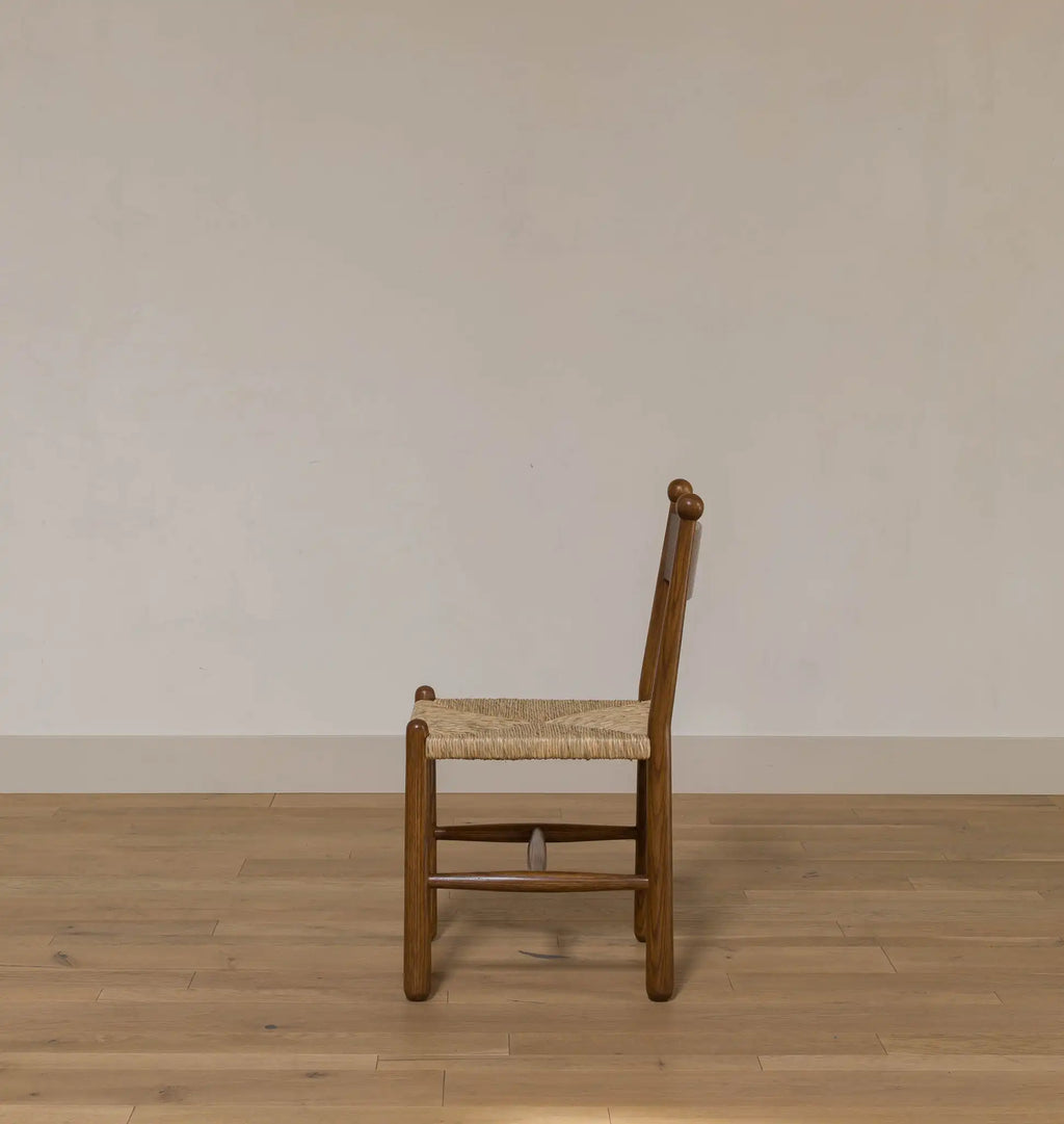 Contemporary Dark Grey Oak Dining Chair with Natural Woven Rush Seat