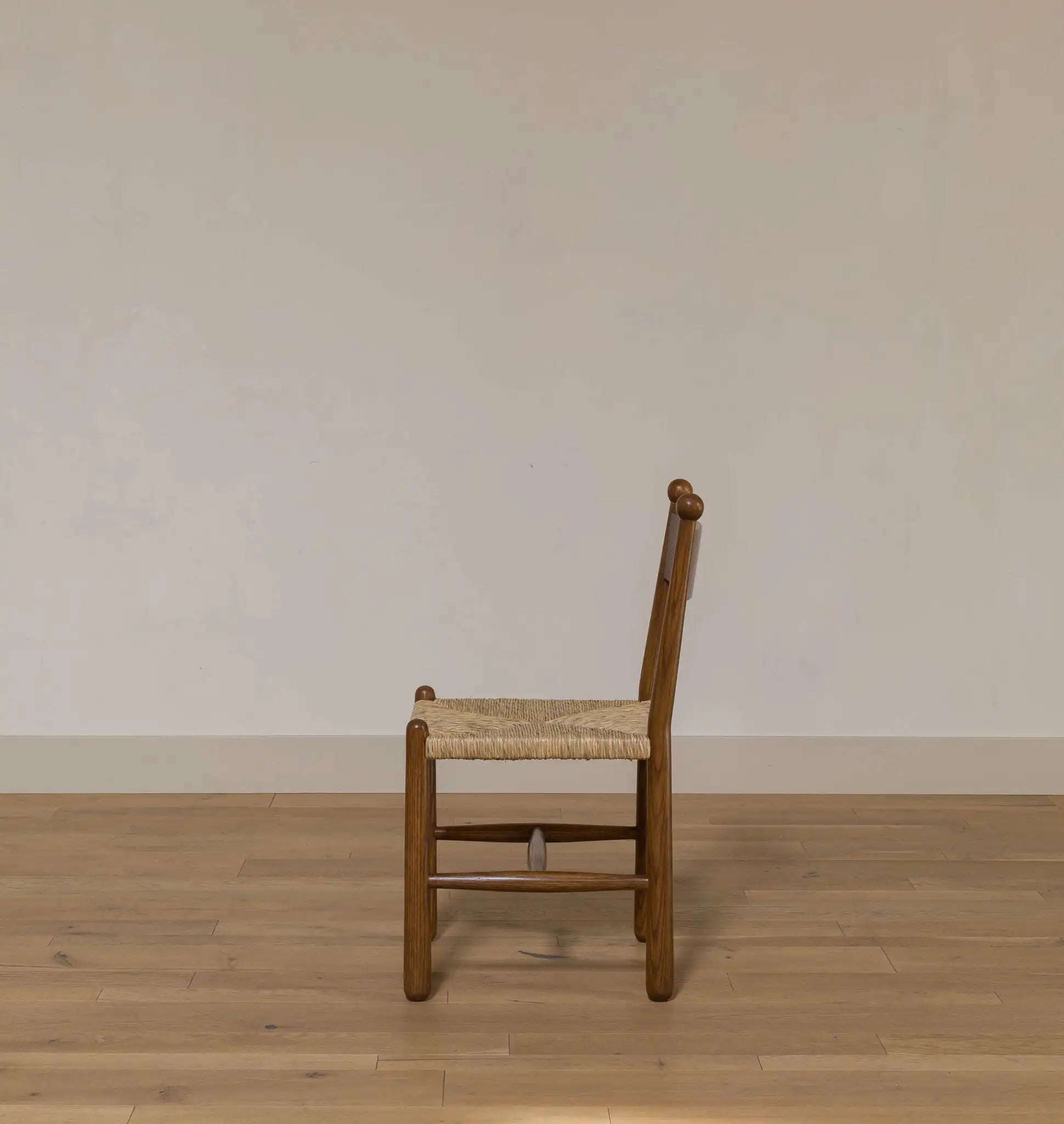 Contemporary Dark Grey Oak Dining Chair with Natural Woven Rush Seat