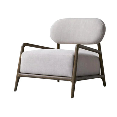 Stylish Modern White Linen Oak Frame Living Room Accent Occasional Chair