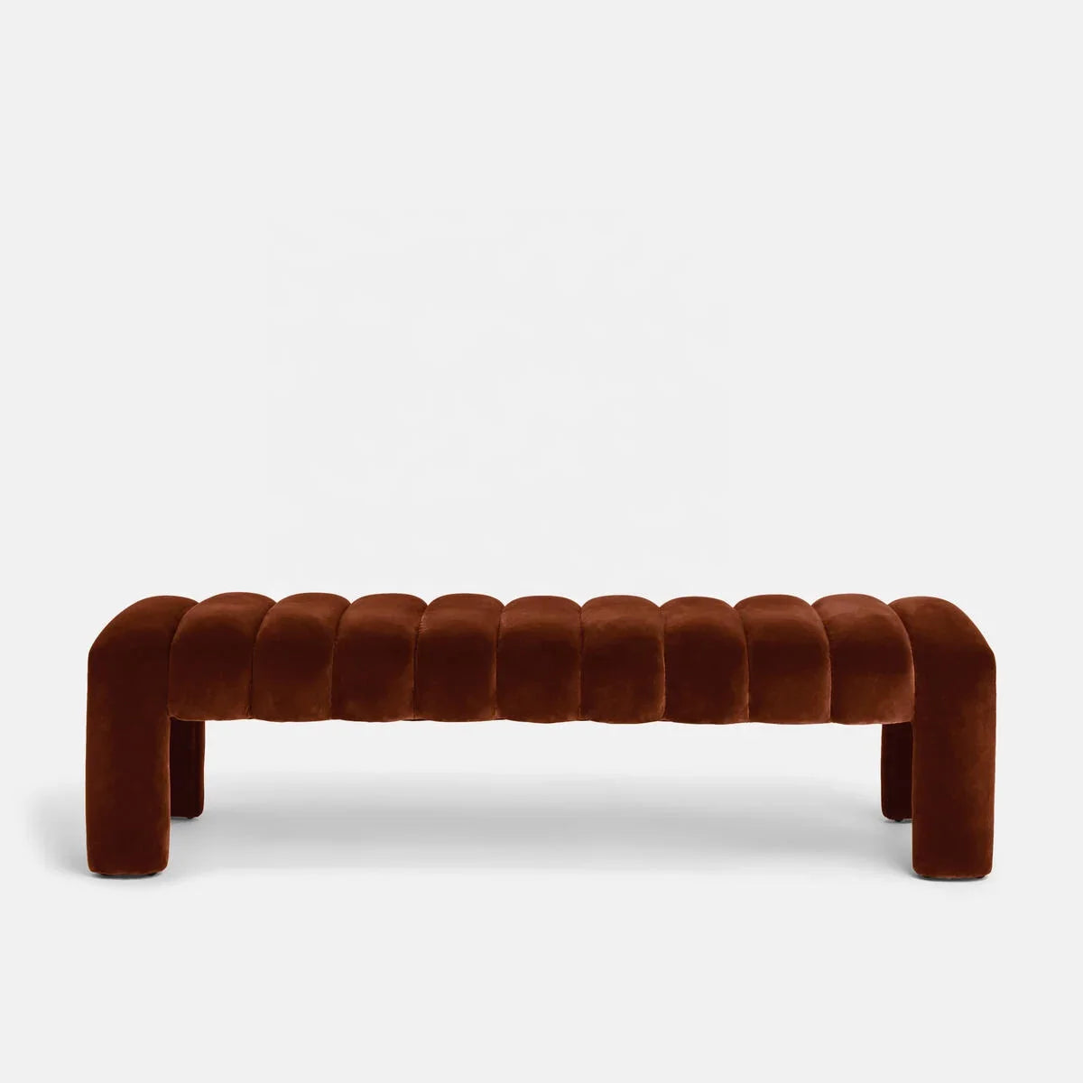 Luxurious Channelled Velvet Upholstered Bed End Bench, Elegant Living Room Ottoman Footstool