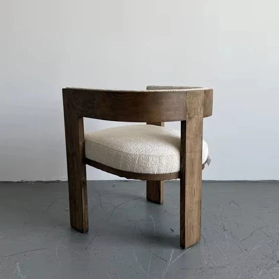 Elegant Modern Oak Wood Dining Arm Chair: Curved Design, Plush Upholstery