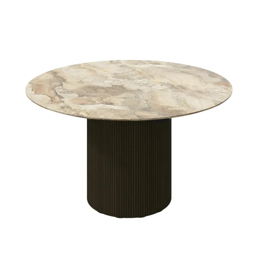 Premium Luxury Ceramic Round Extendable Dining Table with Solid Wood Base