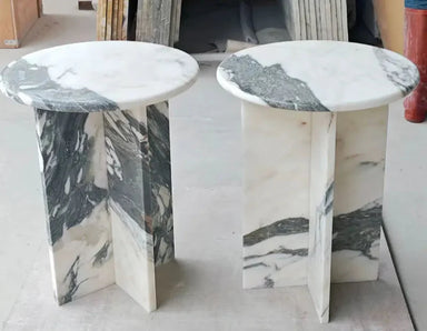 Tostone Luxury Arabescato White Marble Side Table Elegant Modern Living Room