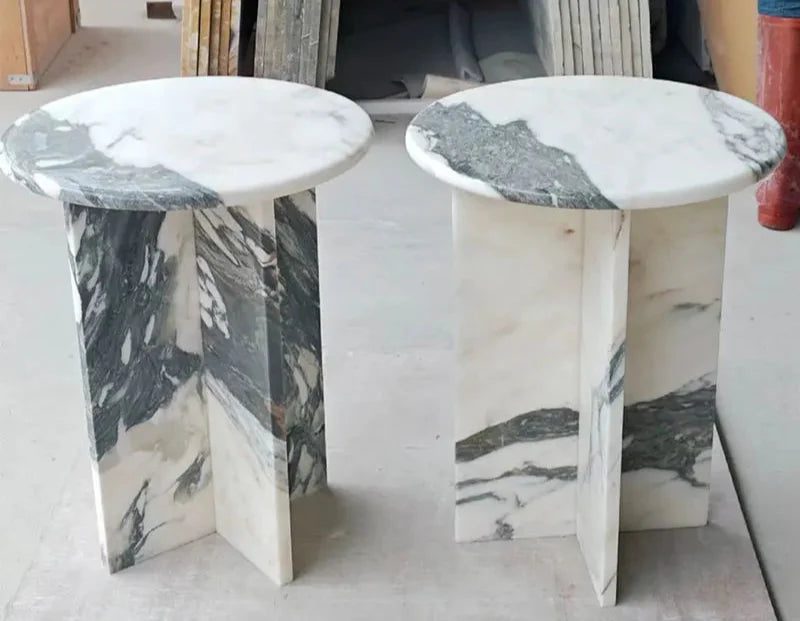 Tostone Luxury Arabescato White Marble Side Table Elegant Modern Living Room