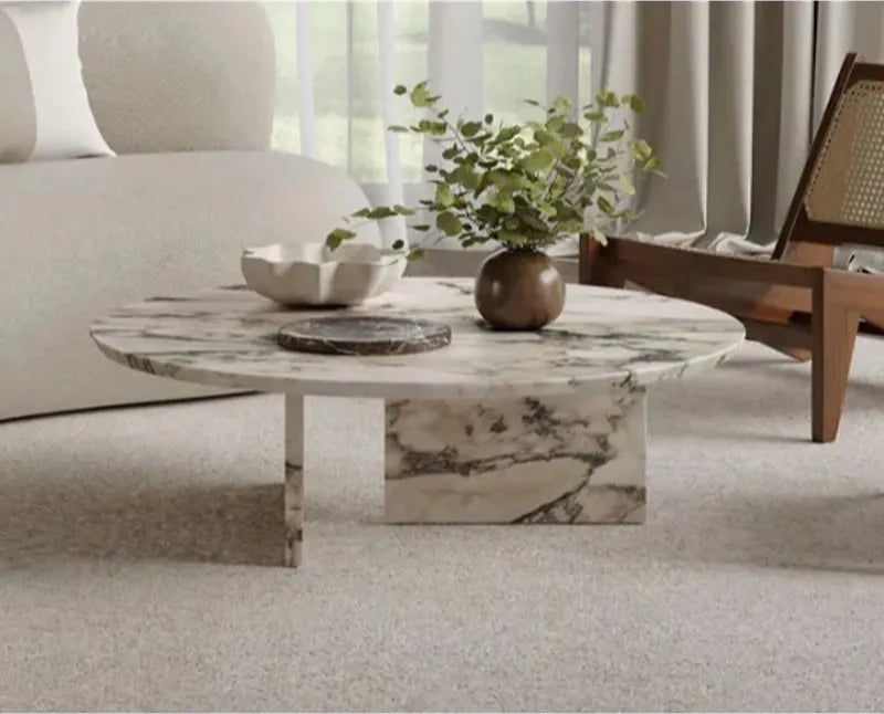Elegant Oval Natural Travertine Coffee Table for Luxury Living Room Decor