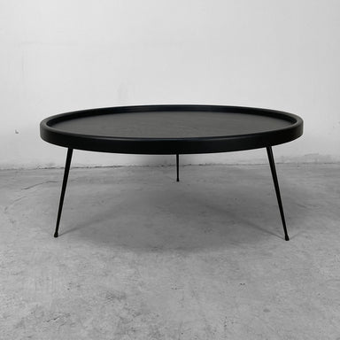 High-Quality Round Solid Oak Wood Coffee Table Black Metal Legs Durable Design