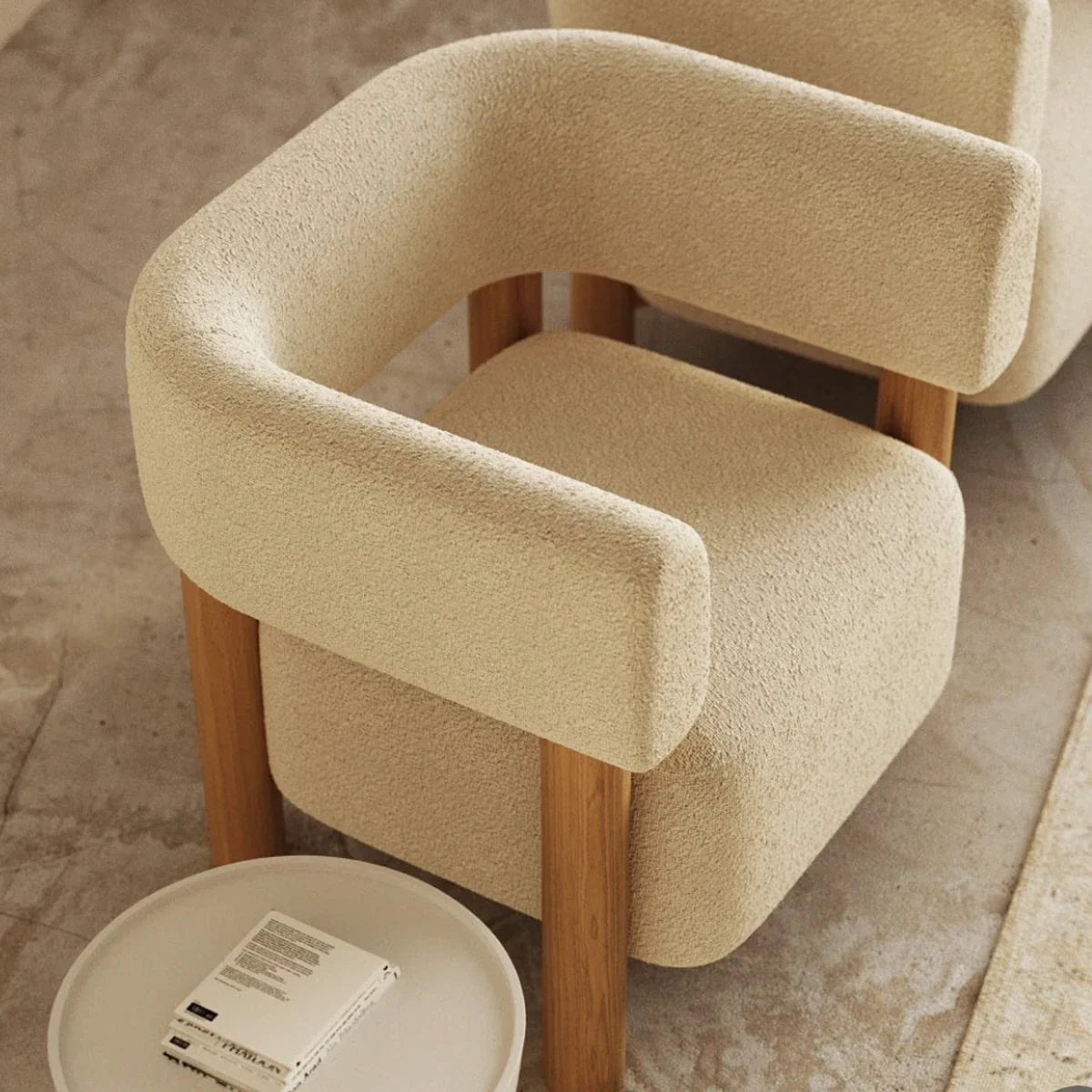 Chic Modern Oak Wood Boucle Low Back Lounge Chair for Living Room