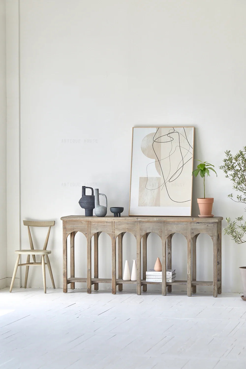 Vintage Art Deco Console Table: Recycled Pine, Cold Smoky Grey Finish