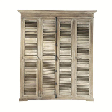 Vintage Four Shutter Door Wardrobe with Cremone Bolt, Solid Wood Closet
