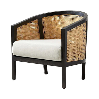 Elegant Black Cane Accent Chair with Plush Ivory Cushion - Modern French Style