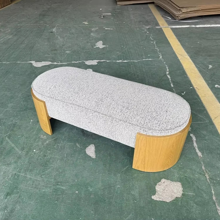 Elegant Oval Chenille Upholstered Long Bench with Durable Solid Oak Frame