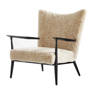 Luxurious Shearling Mid-Century Wooden Accent Lounge Chair - Ultimate Comfort