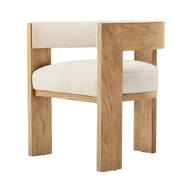 Elegant Modern Oak Wood Dining Arm Chair: Curved Design, Plush Upholstery