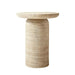 Elegant Carved Round Travertine Marble Accent Sofa Side Table