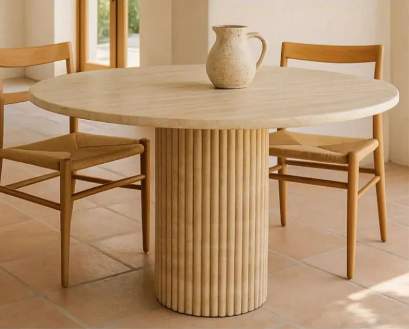 Elegant Round Natural Travertine Coffee Table for Modern Living Room Decor