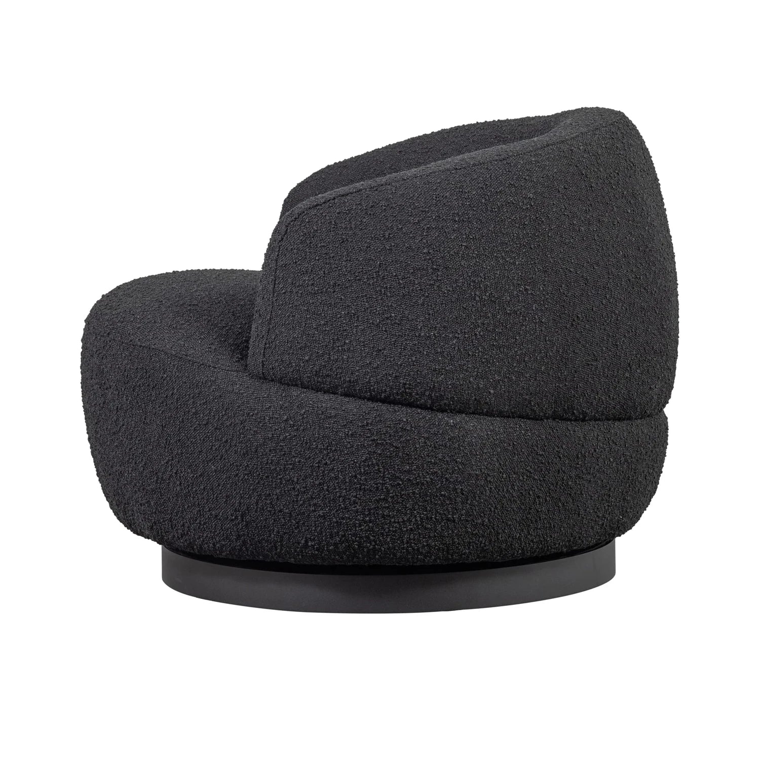 Black Boucle Swivel Armchair: Modern Metal Leg Rotation Lounge Chair