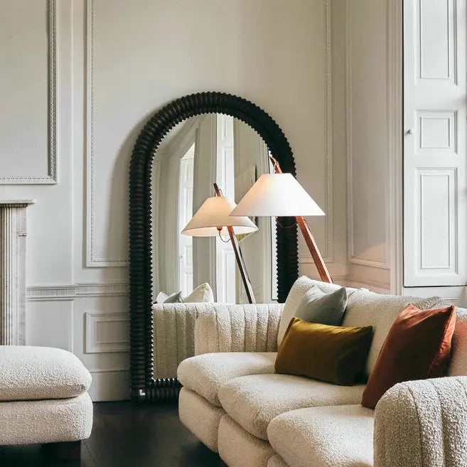 Elegant Arch Full Length Floor Mirror, Solid Wood Frame, Adjustable Stand