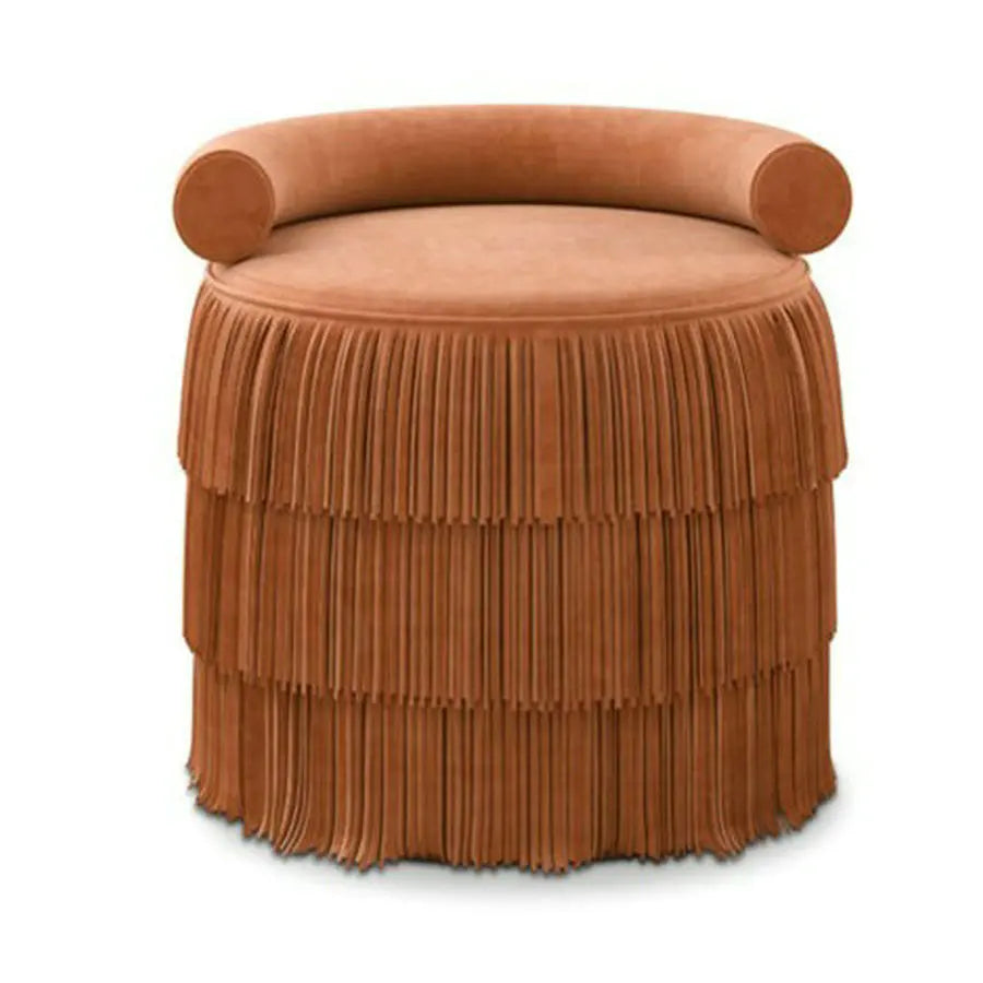 Modern Round Suede Fringe Ottoman Velvet Tassel Pouf Stool Living Room