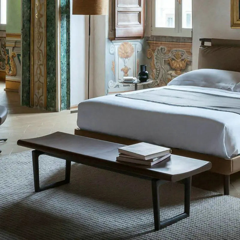 Elegant Retro Saddle Leather Bench Ottoman, Heavy-Duty Long Stool for Hallway Living Room