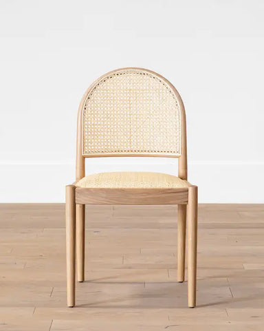 Elegant Natural Rattan Woven Seat & Arched Back Solid Oak Dining Chair