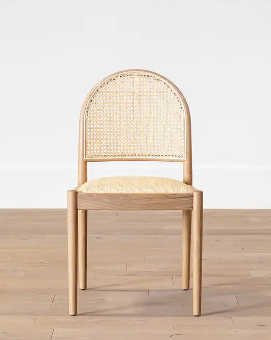 Elegant Natural Rattan Woven Seat & Arched Back Solid Oak Dining Chair