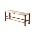 Elegant Bobbin Bench: Natural Oak Wood Woven Rattan Cane Footstool