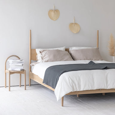 Wabi-Sabi Oak Queen Bed: Modern Geometric Design, Classic Vintage Bedroom Furniture