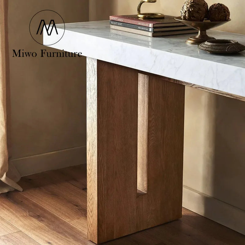 Modern Solid Wood and Marble Top Entrance Console Table