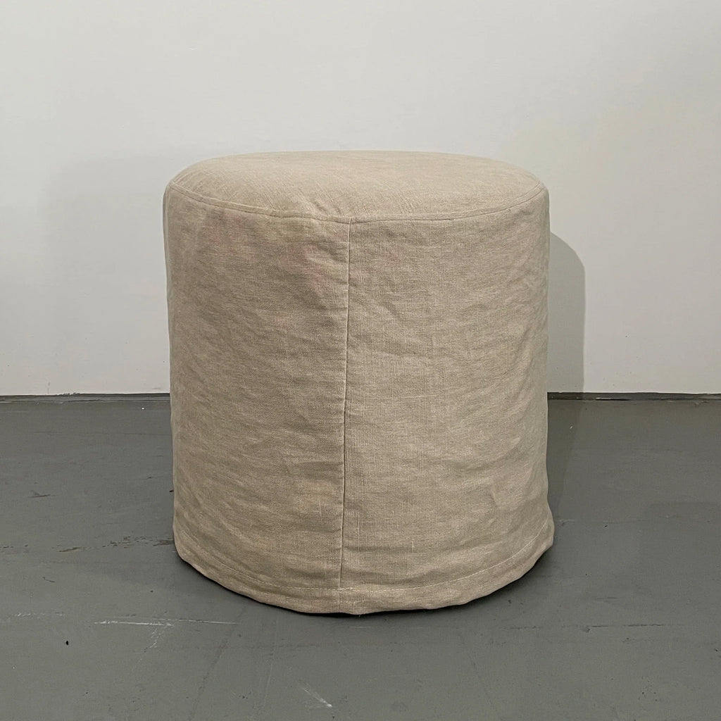 Elegant Natural Linen Upholstered Round Ottoman Accent Foot Stool Pouf