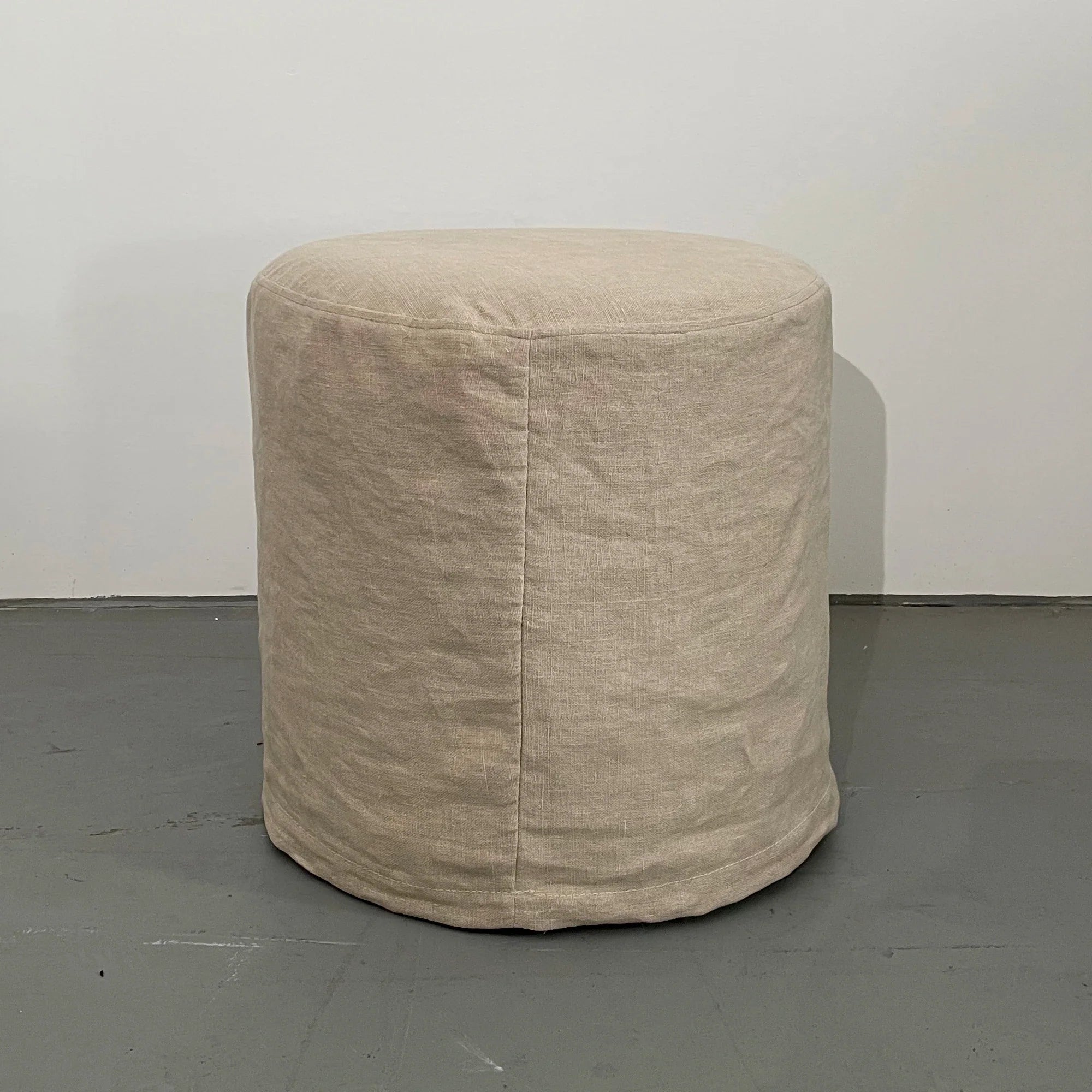 Elegant Natural Linen Upholstered Round Ottoman Accent Foot Stool Pouf